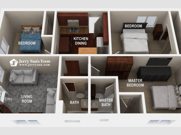UNIT#C-3D Floor Plan-Logo3